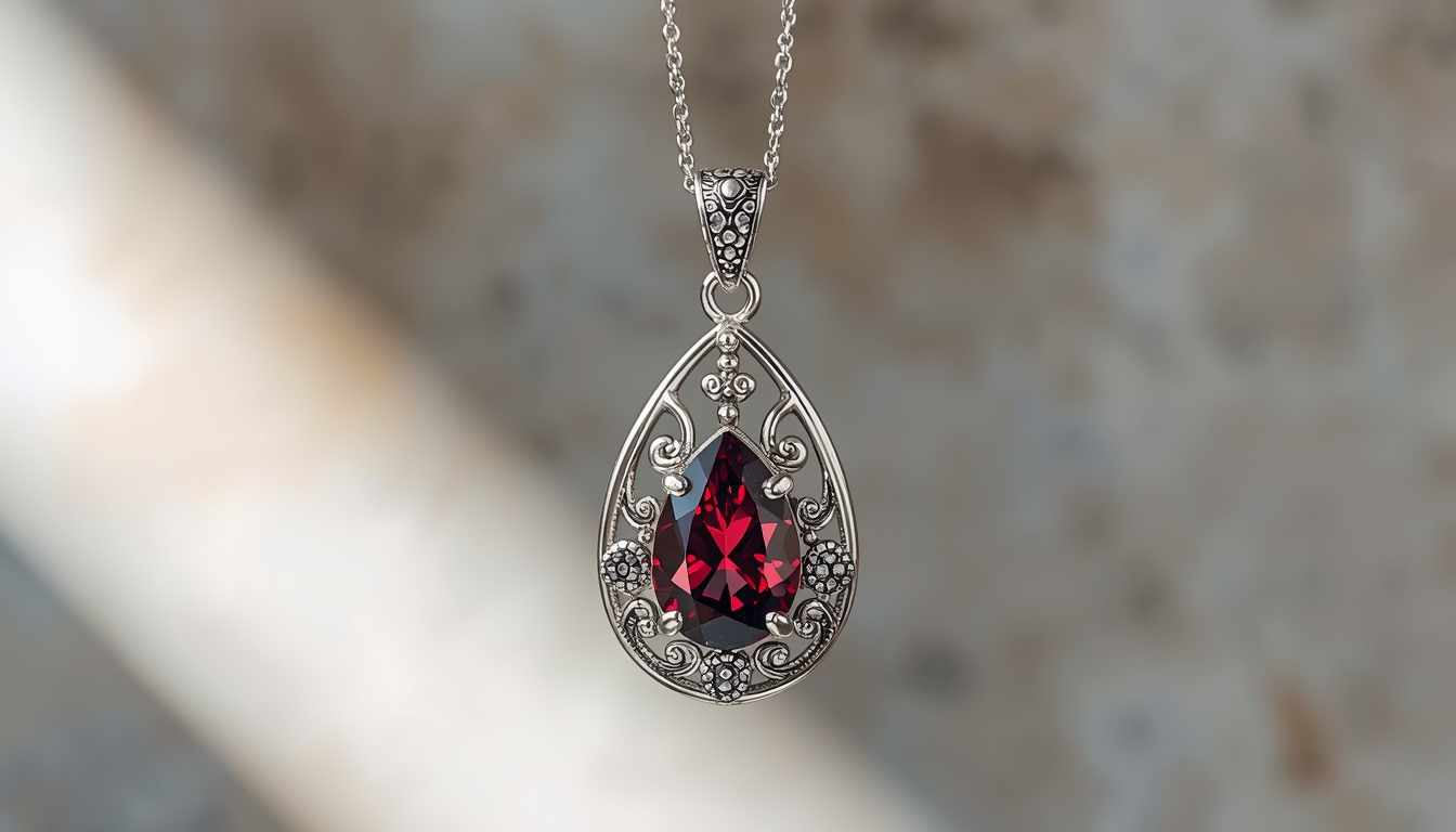Handmade silver pendant necklace with gemstone